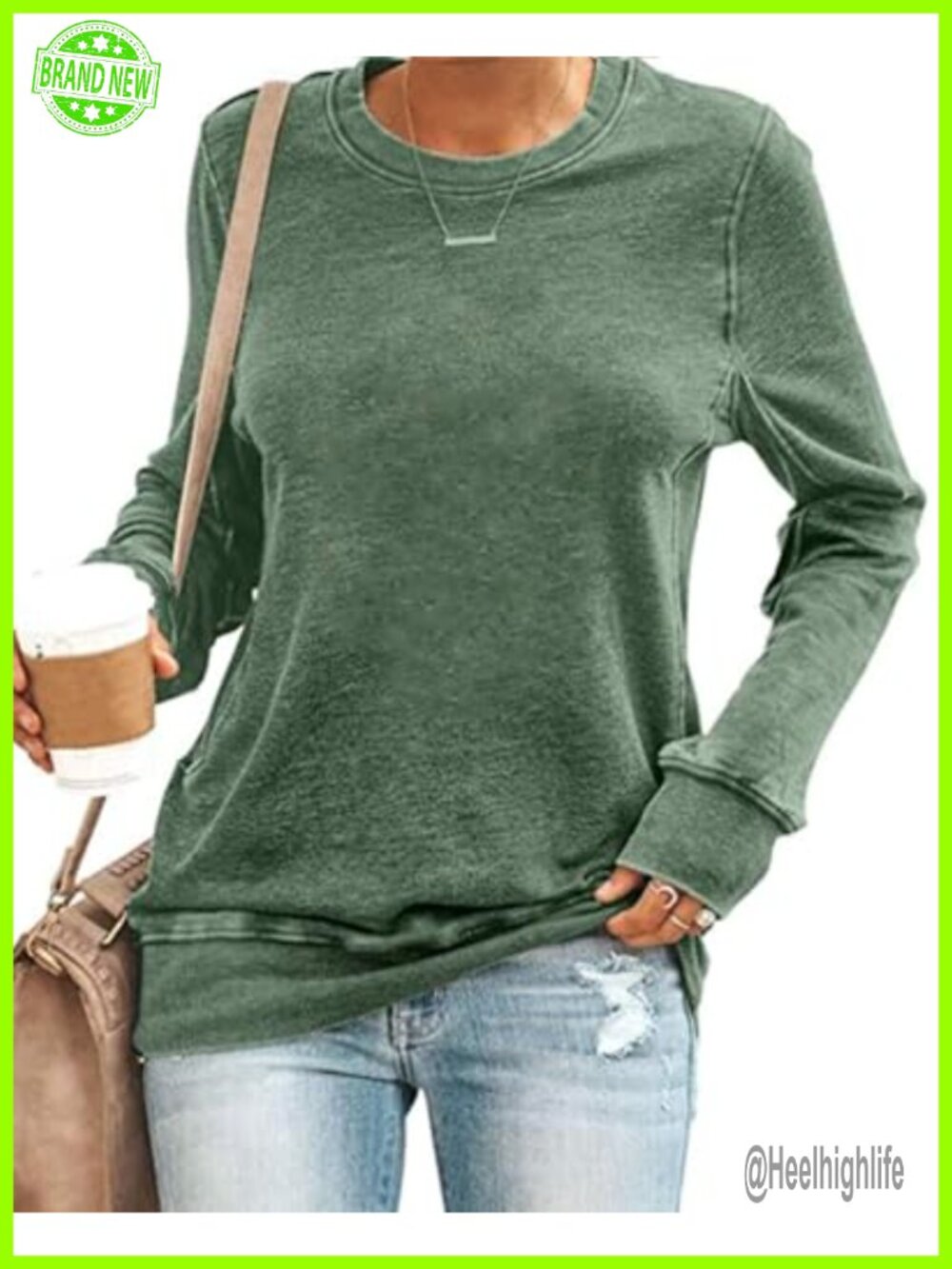 Crewneck Long Sleeve Sweatshirt Oversized Pullover Soft Lightweight